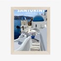 Plakat Wieloczęściowy Typowe Greckie Budynki Z Niebieskimi Dachami Na Santorini Rama Drewniana Z Passe-Partout Kolor Naturalny