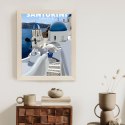 Plakat Wieloczęściowy Typowe Greckie Budynki Z Niebieskimi Dachami Na Santorini Rama Drewniana Z Passe-Partout Kolor Naturalny