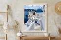 Plakat Wieloczęściowy Typowe Greckie Budynki Z Niebieskimi Dachami Na Santorini Rama Drewniana Z Passe-Partout Kolor Naturalny
