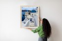 Plakat Wieloczęściowy Typowe Greckie Budynki Z Niebieskimi Dachami Na Santorini Rama Drewniana Z Passe-Partout Kolor Naturalny