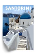 Plakat Wieloczęściowy Typowe Greckie Budynki Z Niebieskimi Dachami Na Santorini Rama Drewniana Z Passe-Partout Kolor Naturalny