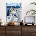 Plakat Wieloczęściowy Typowe Greckie Budynki Z Niebieskimi Dachami Na Santorini Rama Drewniana Z Passe-Partout Kolor Naturalny