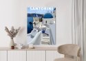 Plakat Wieloczęściowy Typowe Greckie Budynki Z Niebieskimi Dachami Na Santorini Rama Drewniana Z Passe-Partout Kolor Naturalny