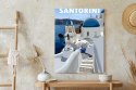 Plakat Wieloczęściowy Typowe Greckie Budynki Z Niebieskimi Dachami Na Santorini Rama Drewniana Z Passe-Partout Kolor Naturalny