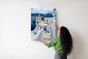 Plakat Wieloczęściowy Typowe Greckie Budynki Z Niebieskimi Dachami Na Santorini Rama Drewniana Z Passe-Partout Kolor Naturalny