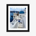 Plakat Wieloczęściowy Typowe Greckie Budynki Z Niebieskimi Dachami Na Santorini Rama Drewniana Z Passe-Partout Kolor Naturalny