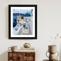Plakat Wieloczęściowy Typowe Greckie Budynki Z Niebieskimi Dachami Na Santorini Rama Drewniana Z Passe-Partout Kolor Naturalny