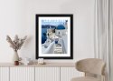 Plakat Wieloczęściowy Typowe Greckie Budynki Z Niebieskimi Dachami Na Santorini Rama Drewniana Z Passe-Partout Kolor Naturalny