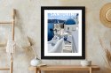 Plakat Wieloczęściowy Typowe Greckie Budynki Z Niebieskimi Dachami Na Santorini Rama Drewniana Z Passe-Partout Kolor Naturalny