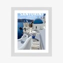 Plakat Wieloczęściowy Typowe Greckie Budynki Z Niebieskimi Dachami Na Santorini Rama Drewniana Z Passe-Partout Kolor Naturalny