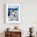 Plakat Wieloczęściowy Typowe Greckie Budynki Z Niebieskimi Dachami Na Santorini Rama Drewniana Z Passe-Partout Kolor Naturalny