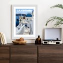 Plakat Wieloczęściowy Typowe Greckie Budynki Z Niebieskimi Dachami Na Santorini Rama Drewniana Z Passe-Partout Kolor Naturalny