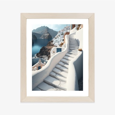 Plakat Wieloczęściowy Urocza Grecka Architektura Na Santorini Rama Drewniana Z Passe-Partout Kolor Naturalny