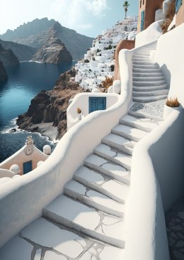 Plakat Wieloczęściowy Urocza Grecka Architektura Na Santorini Rama Drewniana Z Passe-Partout Kolor Naturalny
