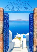 Plakat Wieloczęściowy Widok Na Błękitne Morze Malownicze Santorini Rama Aluminiowa Kolor Czarny