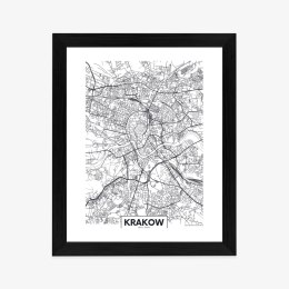 Plakat Wieloczęściowy Ulice Krakowa Mapa Rama Drewniana Z Passe-Partout Kolor Czarny