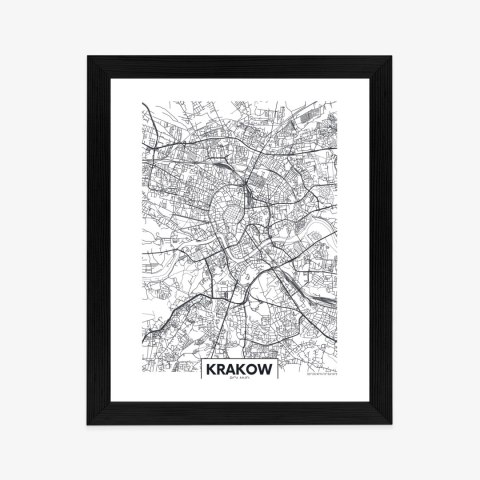 Plakat Wieloczęściowy Ulice Krakowa Mapa Rama Drewniana Z Passe-Partout Kolor Czarny