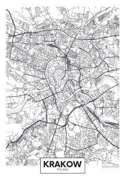 Plakat Wieloczęściowy Ulice Krakowa Mapa Rama Drewniana Z Passe-Partout Kolor Czarny