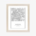 Plakat Wieloczęściowy Warszawa Czarno Biała Mapa Rama Drewniana Z Passe-Partout Kolor Naturalny