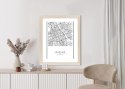 Plakat Wieloczęściowy Warszawa Czarno Biała Mapa Rama Drewniana Z Passe-Partout Kolor Naturalny