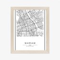 Plakat Wieloczęściowy Warszawa Czarno Biała Mapa Rama Drewniana Z Passe-Partout Kolor Naturalny