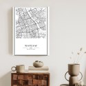 Plakat Wieloczęściowy Warszawa Czarno Biała Mapa Rama Drewniana Z Passe-Partout Kolor Naturalny