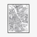 Plakat Wieloczęściowy Warszawa Czarno Biała Szczegółowa Mapa Miasta Rama Aluminiowa Kolor Czarny