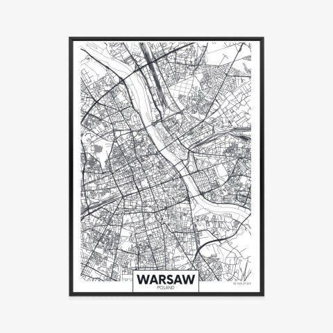 Plakat Wieloczęściowy Warszawa Czarno Biała Szczegółowa Mapa Miasta Rama Aluminiowa Kolor Czarny