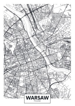 Plakat Wieloczęściowy Warszawa Czarno Biała Szczegółowa Mapa Miasta Rama Aluminiowa Kolor Czarny