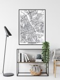 Plakat Wieloczęściowy Warszawa Czarno Biała Szczegółowa Mapa Miasta Rama Aluminiowa Kolor Czarny