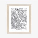 Plakat Wieloczęściowy Warszawa Czarno Biała Szczegółowa Mapa Miasta Rama Aluminiowa Kolor Czarny