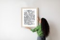 Plakat Wieloczęściowy Warszawa Czarno Biała Szczegółowa Mapa Miasta Rama Aluminiowa Kolor Czarny