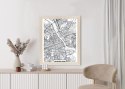 Plakat Wieloczęściowy Warszawa Czarno Biała Szczegółowa Mapa Miasta Rama Aluminiowa Kolor Czarny