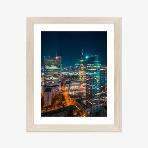 Plakat Wieloczęściowy Warszawa Nocą Z Lotu Ptaka Rama Drewniana Z Passe-Partout Kolor Naturalny