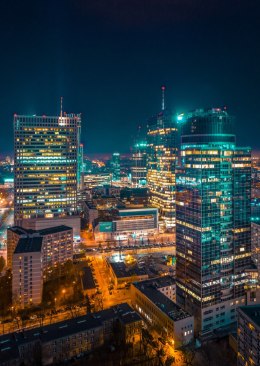 Plakat Wieloczęściowy Warszawa Nocą Z Lotu Ptaka Rama Drewniana Z Passe-Partout Kolor Naturalny