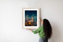 Plakat Wieloczęściowy Warszawa Nocą Z Lotu Ptaka Rama Drewniana Z Passe-Partout Kolor Naturalny