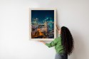 Plakat Wieloczęściowy Warszawa Nocą Z Lotu Ptaka Rama Drewniana Z Passe-Partout Kolor Naturalny
