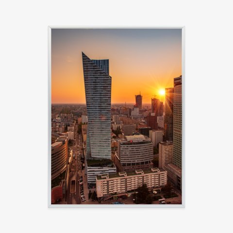Plakat Wieloczęściowy Wieżowce W Warszawie O Zachodzie Słońca Rama Aluminiowa Kolor Srebrny