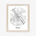 Plakat Wieloczęściowy Warszawa Minimalistyczna Mapa W Kole Rama Drewniana Z Passe-Partout Kolor Naturalny