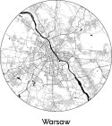 Plakat Wieloczęściowy Warszawa Minimalistyczna Mapa W Kole Rama Drewniana Z Passe-Partout Kolor Naturalny