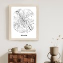 Plakat Wieloczęściowy Warszawa Minimalistyczna Mapa W Kole Rama Drewniana Z Passe-Partout Kolor Naturalny