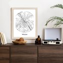 Plakat Wieloczęściowy Warszawa Minimalistyczna Mapa W Kole Rama Drewniana Z Passe-Partout Kolor Naturalny