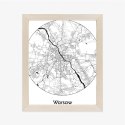 Plakat Wieloczęściowy Warszawa Minimalistyczna Mapa W Kole Rama Drewniana Z Passe-Partout Kolor Naturalny
