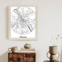 Plakat Wieloczęściowy Warszawa Minimalistyczna Mapa W Kole Rama Drewniana Z Passe-Partout Kolor Naturalny