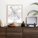 Plakat Wieloczęściowy Warszawa Minimalistyczna Mapa W Kole Rama Drewniana Z Passe-Partout Kolor Naturalny