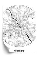 Plakat Wieloczęściowy Warszawa Minimalistyczna Mapa W Kole Rama Drewniana Z Passe-Partout Kolor Naturalny