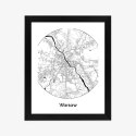 Plakat Wieloczęściowy Warszawa Minimalistyczna Mapa W Kole Rama Drewniana Z Passe-Partout Kolor Naturalny