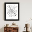 Plakat Wieloczęściowy Warszawa Minimalistyczna Mapa W Kole Rama Drewniana Z Passe-Partout Kolor Naturalny