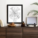 Plakat Wieloczęściowy Warszawa Minimalistyczna Mapa W Kole Rama Drewniana Z Passe-Partout Kolor Naturalny