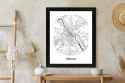 Plakat Wieloczęściowy Warszawa Minimalistyczna Mapa W Kole Rama Drewniana Z Passe-Partout Kolor Naturalny